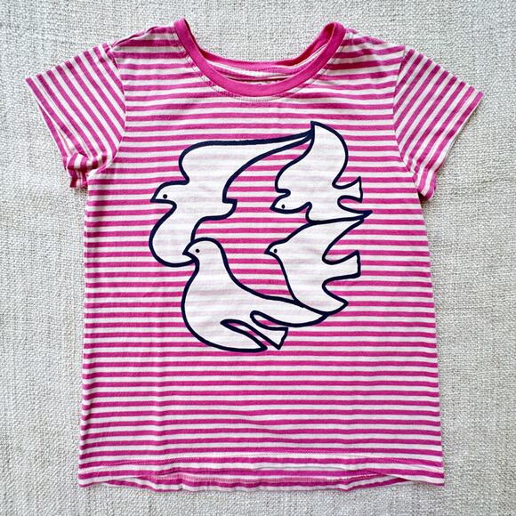 Tea Collection Pink Stripe Doves T-shirt VGUC Size 5 - Picture 1 of 2
